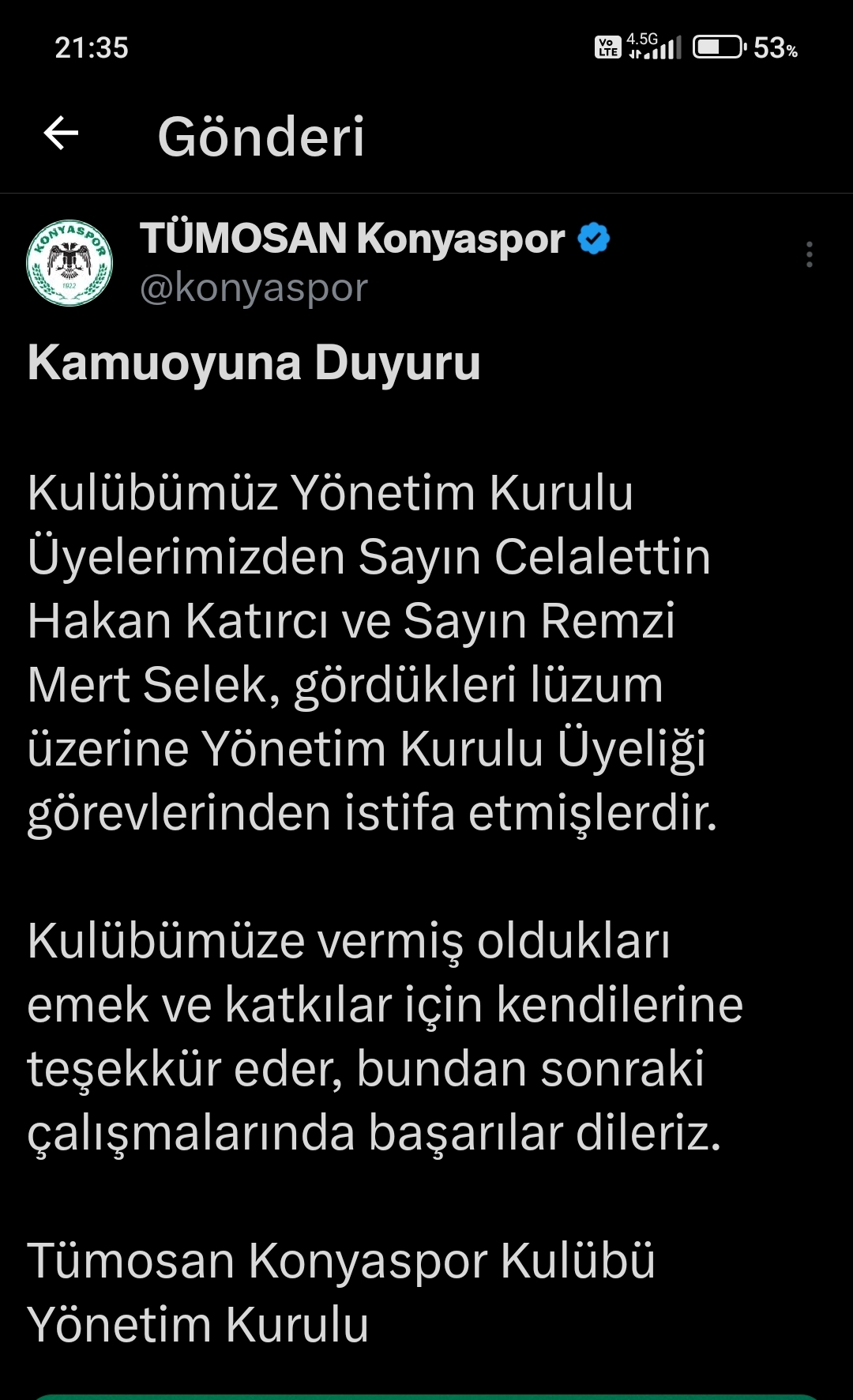 Konyaspor'da şok gelişme: 2 yönetici istifa etti