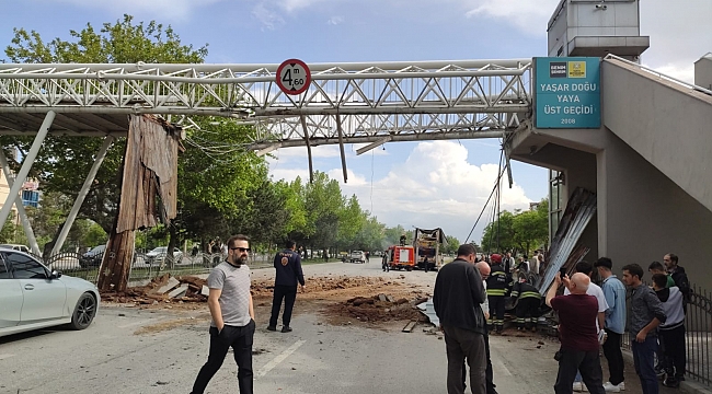 Vinç'in  çarptığı üstgeçitte büyük hasar