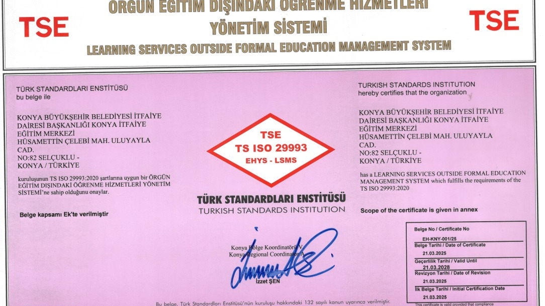 Konya İtfaiyesi'ne TSE sertifikası