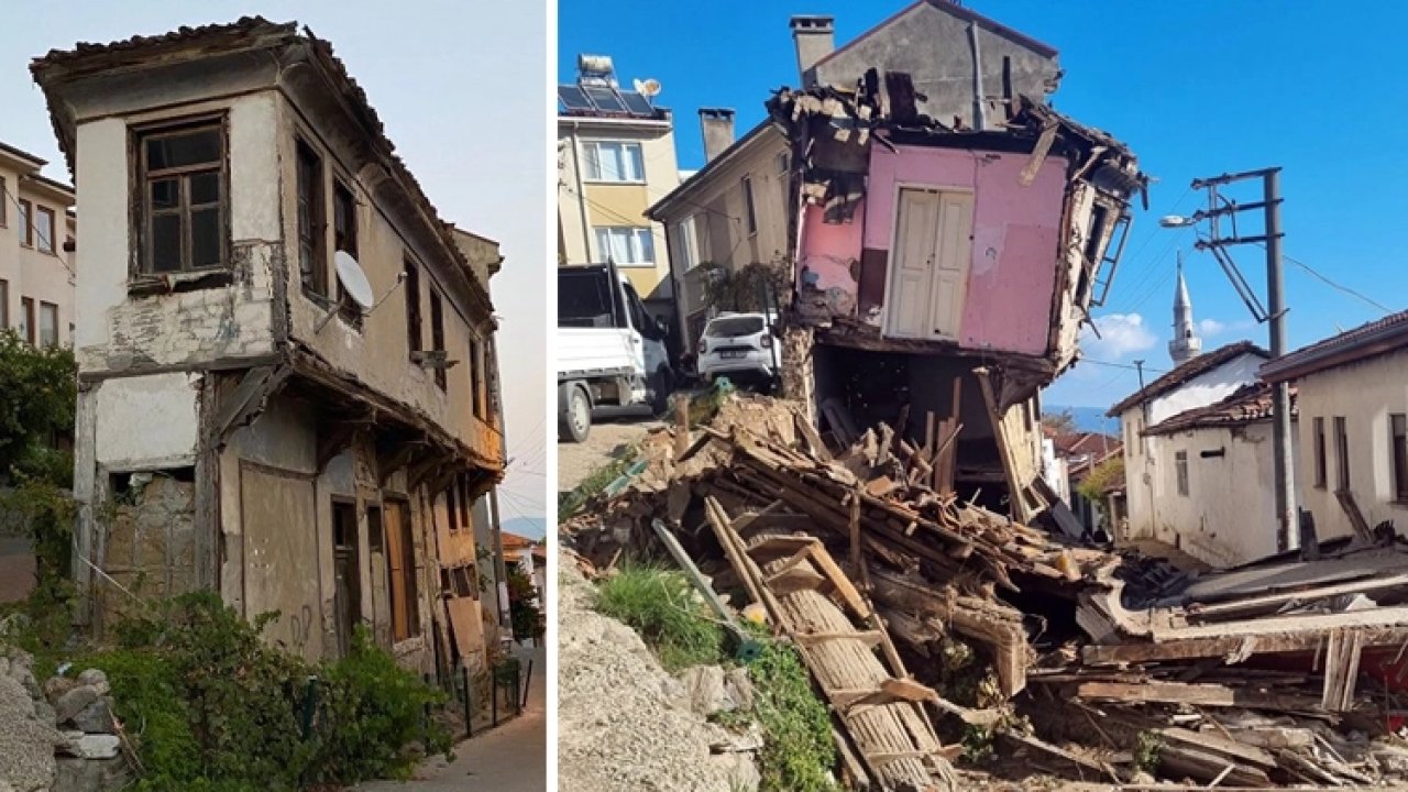 Mudanya Tirilye&#039;nin simge yapısı &#039;tabut ev&#039; kendiliğinden yıkıldı!