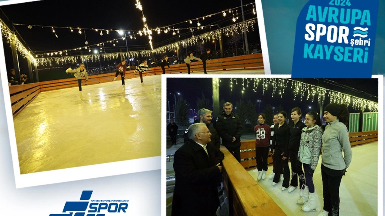 Kayseri’de Açık Hava Buz Pateni Pisti bayramda ilgi odağı oldu