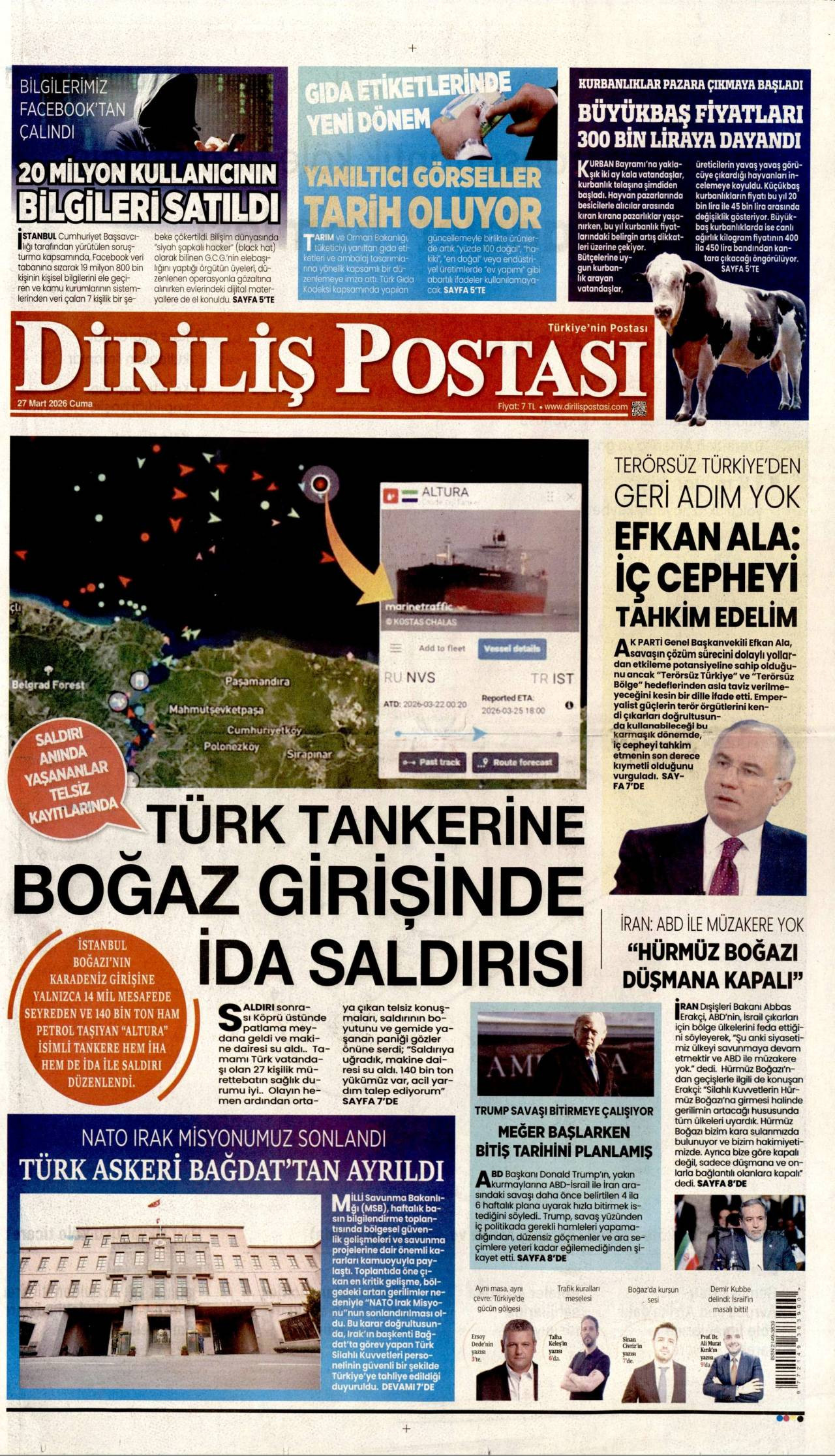 Diriliş Postası Gazetesi Gazete Manşeti