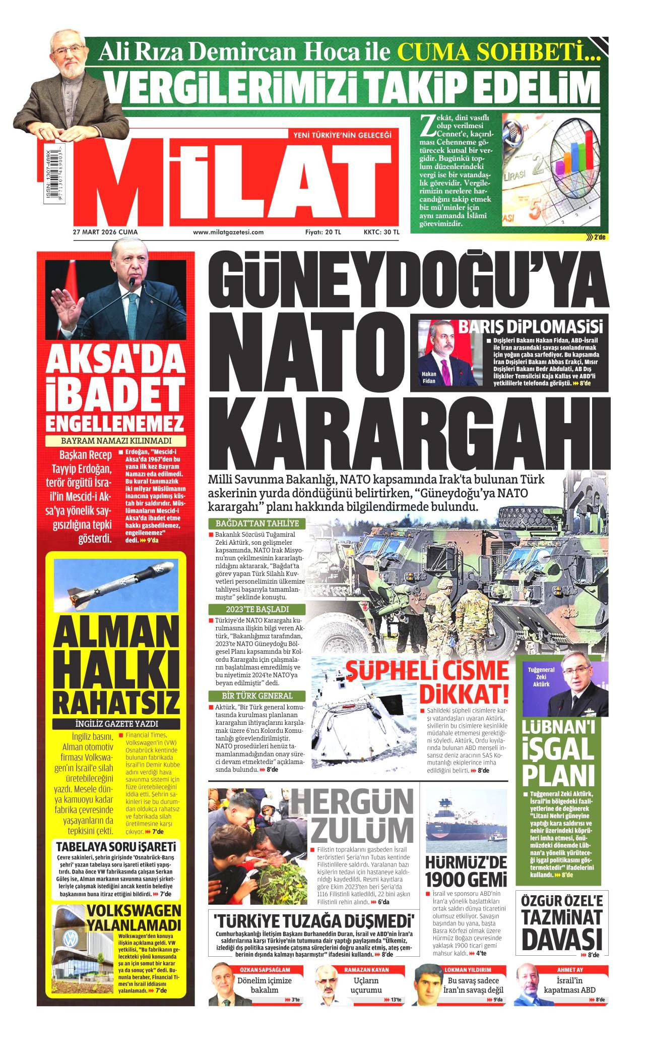 Milat Gazetesi Gazete Manşeti
