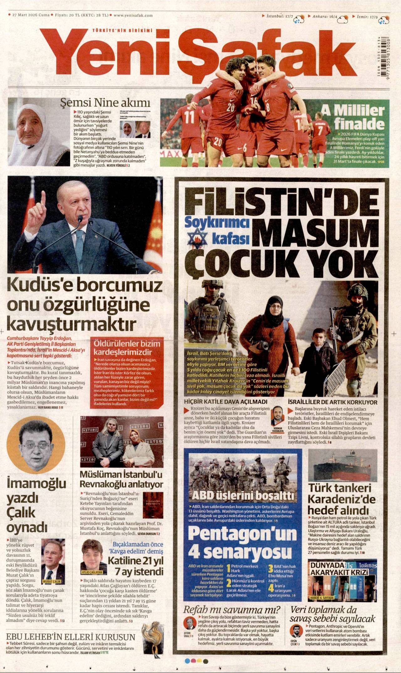 Yeni Şafak Gazetesi Gazete Manşeti